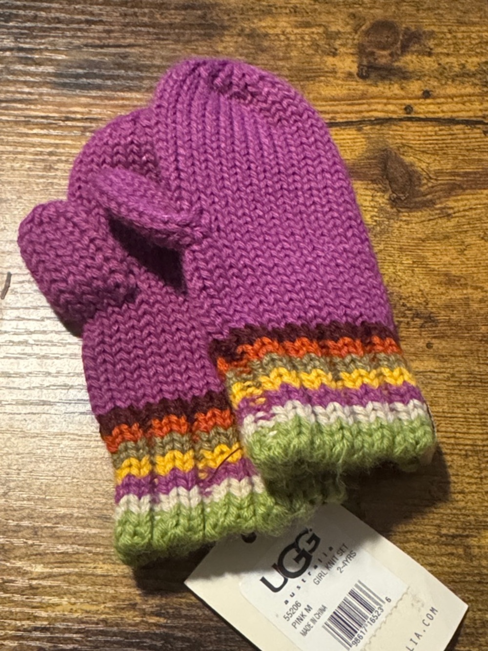UGG Multicolor Knit Beanie and Mittens Set - Purple, Green, Yellow, Orange - Picture 4 of 7